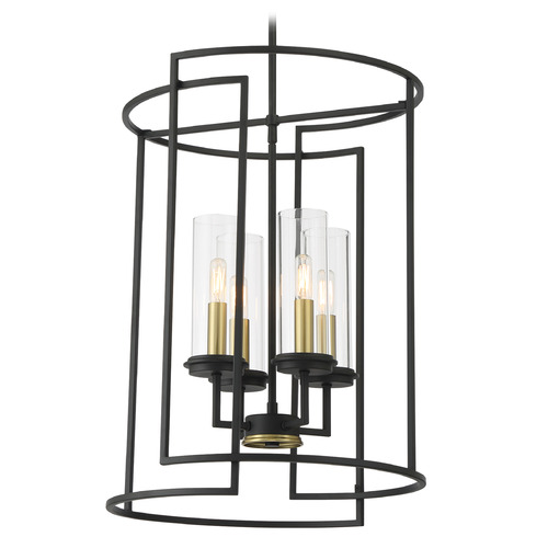 Minka Lavery Hillstone Sand Coal & Soft Brass Pendant Light with Cylindrical Shade