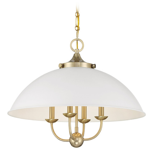 Savoy House Lighting Monterey White and Warm Brass Pendant Light with Bowl / Dome Shade