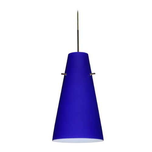 Besa Lighting Modern Pendant Light Blue Glass Bronze by Besa Lighting 1JT-4124CM-BR