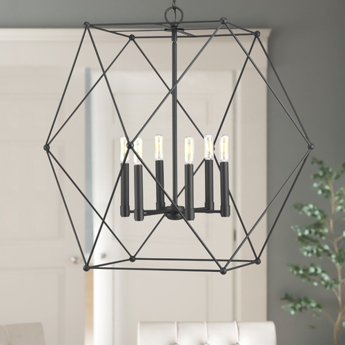 Spatial Black 6-Light Pendant by Progress Lighting