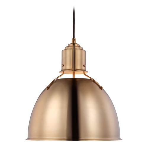 Huey 15-Inch Satin Brass Cord Hung Pendant with Dome Shade by Visual Comfort Studio