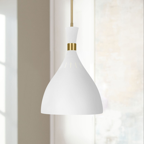 Visual Comfort Studio Collection ED Ellen-DeGeneres Joan Matte White & Burnished Brass Large Pendant by Visual Comfort Studio EP1151MWT