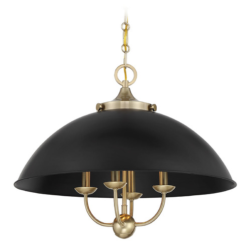 Savoy House Lighting Monterey Matte Black and Warm Brass Pendant Light with Bowl / Dome Shade