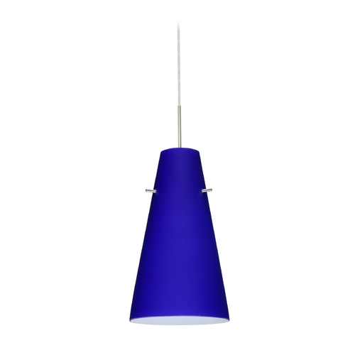 Besa Lighting Modern Pendant Light Blue Glass Satin Nickel by Besa Lighting 1JT-4124CM-SN