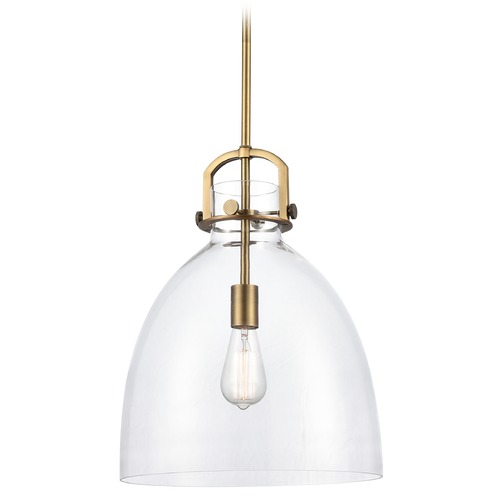Innovations Lighting Innovations Lighting Newton Brushed Brass Pendant Light with Bowl / Dome Shade 412-1S-BB-14CL