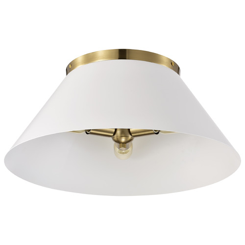 Dover Large Flush Mount in White & Vintage Brass by Nuvo Lighting