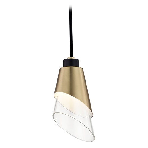 Mitzi by Hudson Valley Angie LED Mini Pendant in Brass & Black by Mitzi by Hudson Valley H130701-AGB/BK