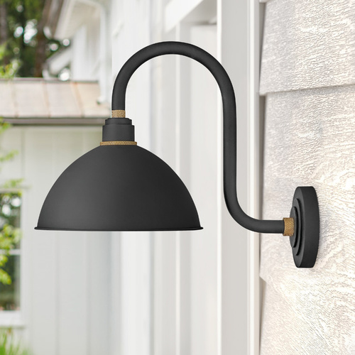 Foundry 12-Inch Wide Textured Black & Brass Barn Light by Hinkley Lighting