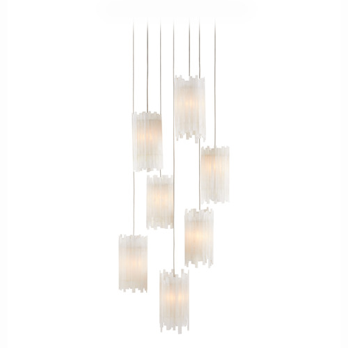 Currey and Company Lighting Currey and Company Escenia Silver Multi-Light Pendant with Cylindrical Shade 9000-0883