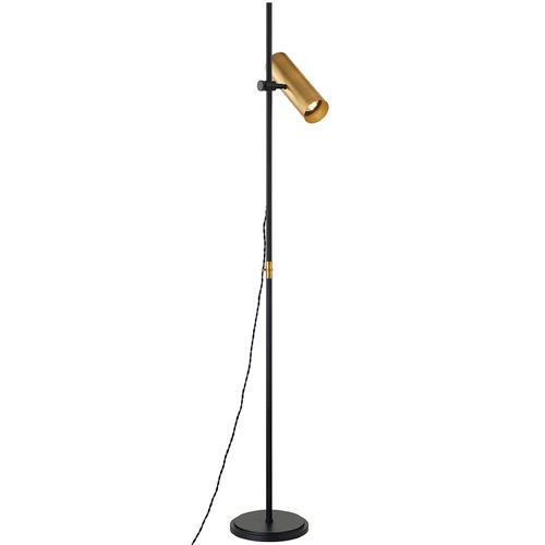 Troy Lighting Quinn Patina Brass & Soft Black LED Floor Lamp with Cylindrical Shade