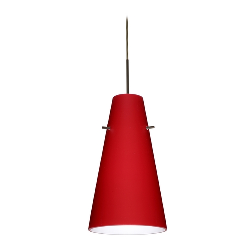 Besa Lighting Modern Pendant Light Red Glass Bronze by Besa Lighting 1JT-4124RM-BR