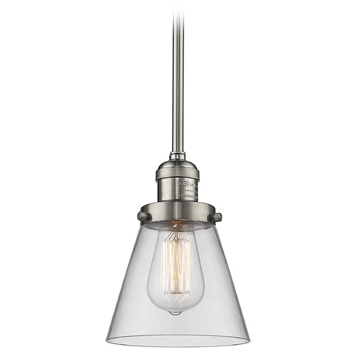 Innovations Lighting Innovations Lighting Small Cone Brushed Satin Nickel Mini-Pendant Light with Conical Shade 201S-SN-G62