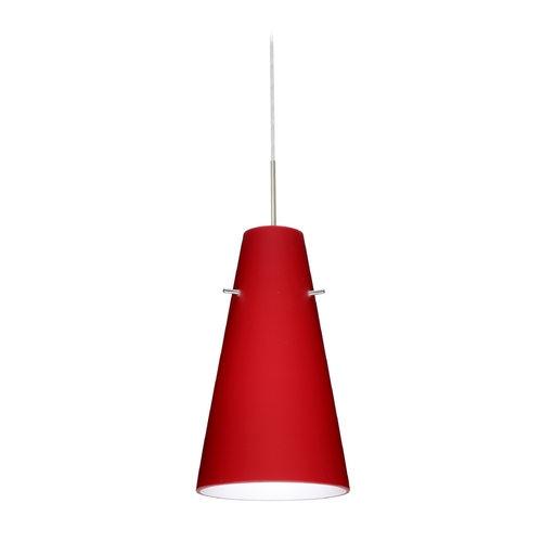 Besa Lighting Modern Pendant Light Red Glass Satin Nickel by Besa Lighting 1JT-4124RM-SN