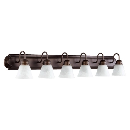 Quorum Lighting 48-Inch Oiled Bronze Bathroom Light with Faux Alabaster Glass by Quorum Lighting 5094-6-186