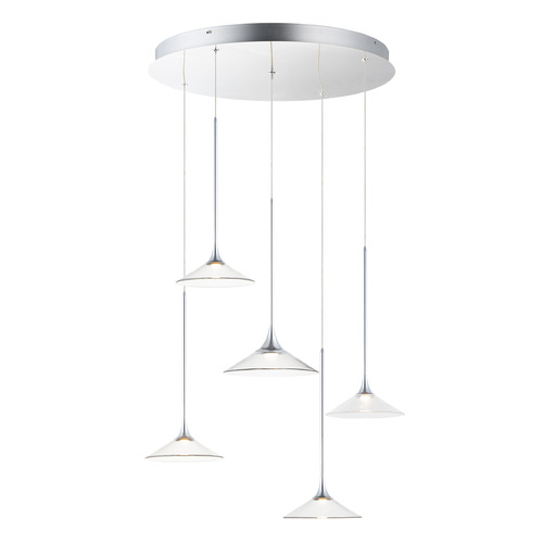 ET2 Lighting Et2 Cono Polished Chrome LED Multi-Light Pendant with Coolie Shade E21536-24PC