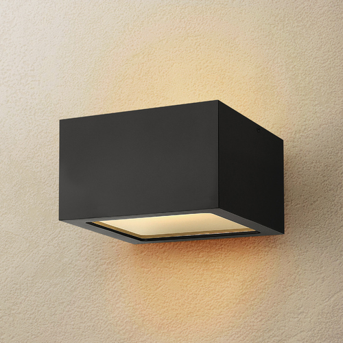Hinkley Hinkley Kube Satin Black LED Close to Ceiling Light with Etched Glass 3000K 600LM 1765SK