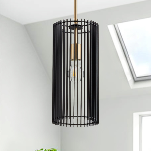 Finura Aged Brass Pendant with Cylindrical Shade by Quorum Lighting