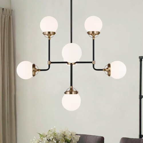 Cafe 32-Inch Satin Brass & Midnight Black Chandelier by Visual Comfort Studio