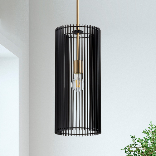 Finura Aged Brass & Noir Pendant with Cylindrical Shade by Quorum Lighting