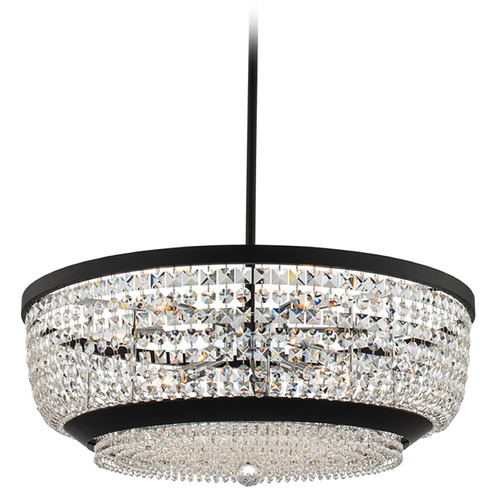 Allegri Crystal Terzo Matte Black & Polished Chrome Pendant Light with Bowl / Dome Shade