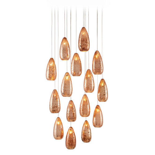 Currey and Company Rame Silver Multi-Light Pendant with Teardrop Shade