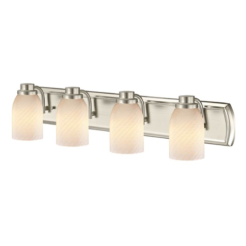 4-Light Bathroom Light in Satin Nickel with White Art Glass