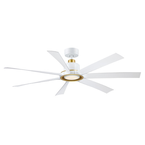 Fanimation Fans Lenzi Matte White W/ Brushed Satin Brass LED Ceiling Fan with Light