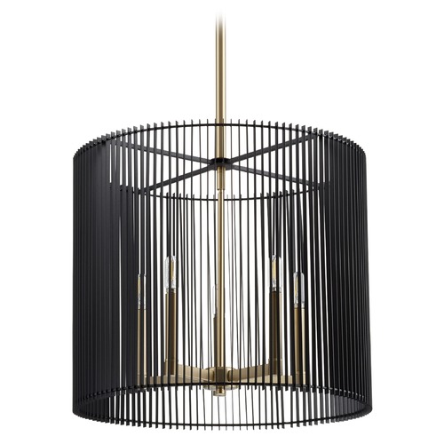 Finura Aged Brass & Noir Pendant with Drum Shade by Quorum Lighting
