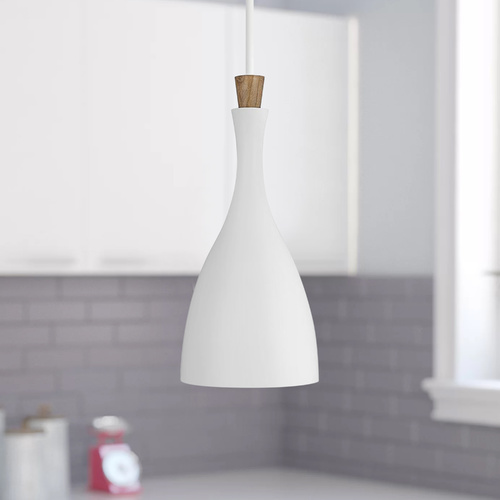 Visual Comfort Studio Collection ED Ellen-DeGeneres Darwin 17-Inch Tall Matte White & Natural Wood Pendant by Visual Comfort Studio EP1131MWT