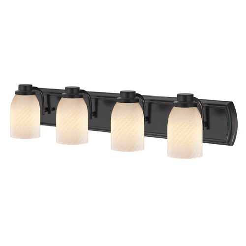4-Light Vanity Light in Bronze with White Art Glass
