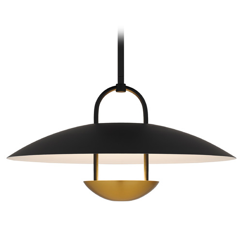 Quoizel Lighting Bingham Matte Black & Gold LED Pendant Light with Bowl / Dome Shade