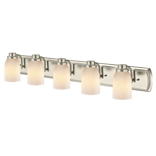 5-Light Bath Bar in Satin Nickel with White Art Glass