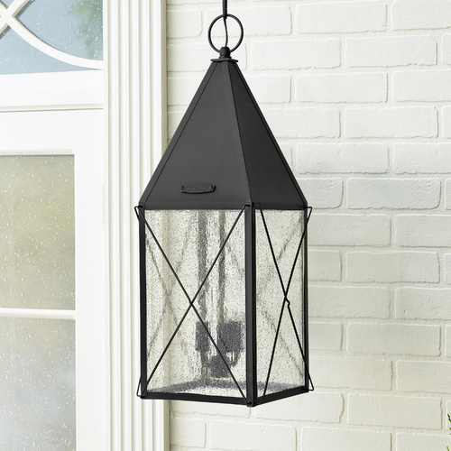 Hinkley Seeded Glass Outdoor Hanging Light Black Hinkley 1842BK