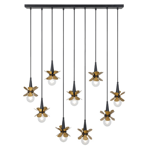 Savoy House Lighting Portinatx Satin Black with Hammered Gold Multi-Light Pendant
