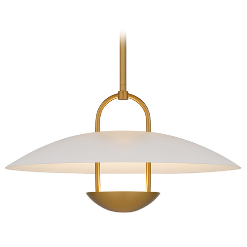 Quoizel Lighting Bingham Brushed Gold & Matte White LED Pendant Light with Bowl / Dome Shade
