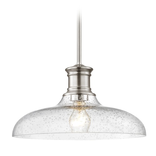 Satin Nickel Seeded Glass Pendant Light 14-Inch Wide