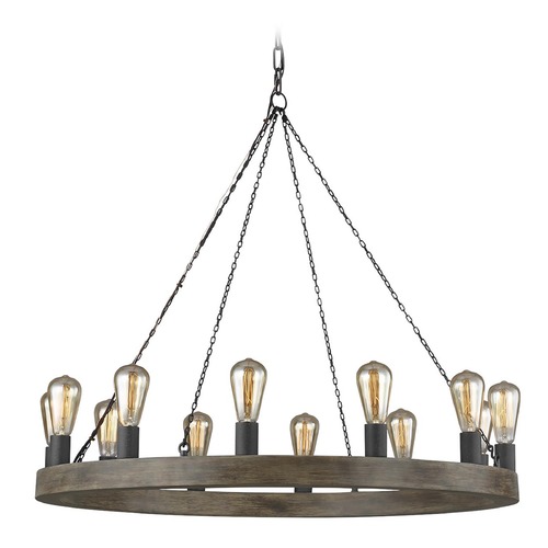 Avenir Weathered Oak & Antique Forged Iron Chandelier by Visual Comfort Studio