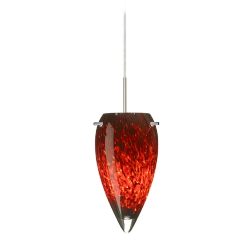 Besa Lighting Modern Pendant Light Red Glass Satin Nickel by Besa Lighting 1JT-412541-SN