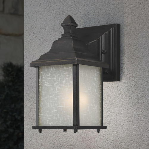 Small Outdoor Wall Light with White Linen Glass - 9 Inches Tall