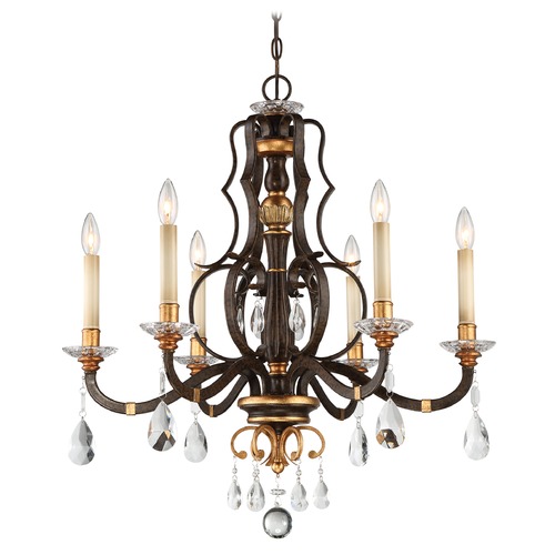 Chateau Nobles Raven Bronze with Sunburst Gold Crystal Chandelier by Metropolitan Lighting