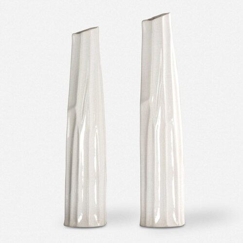Kenley Vases Set of 2 in Crackled White by Uttermost Lighting