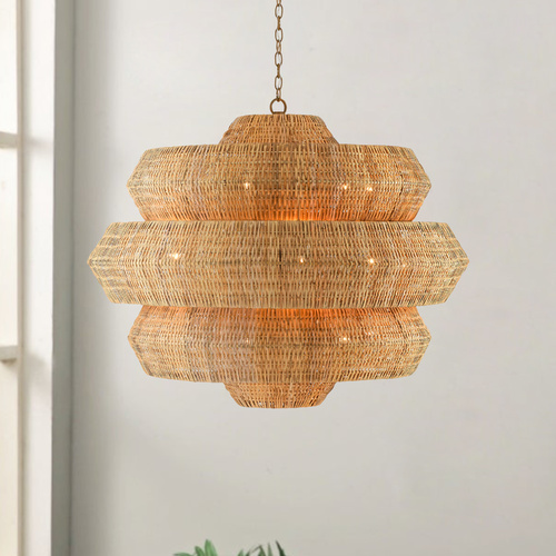 Antibes Chandelier in Khaki/Natural Rattan by Currey & Company