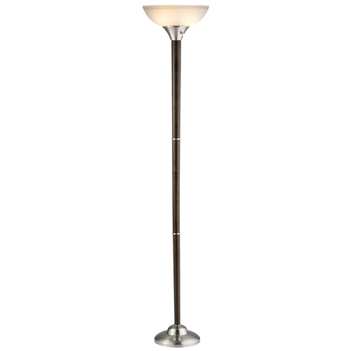 Modern Torchiere Lamp with White Glass in Walnut Finish