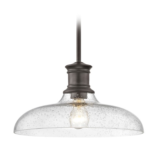 Industrial Farmhouse Bronze Seeded Glass Pendant Light 14-Inch Wide