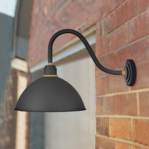 Foundry 16-Inch Wide Textured Black & Brass Barn Light by Hinkley Lighting