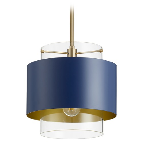 Quorum Lighting Aged Brass & Blue Pendant with Cylindrical Shade by Quorum Lighting 8012-3280