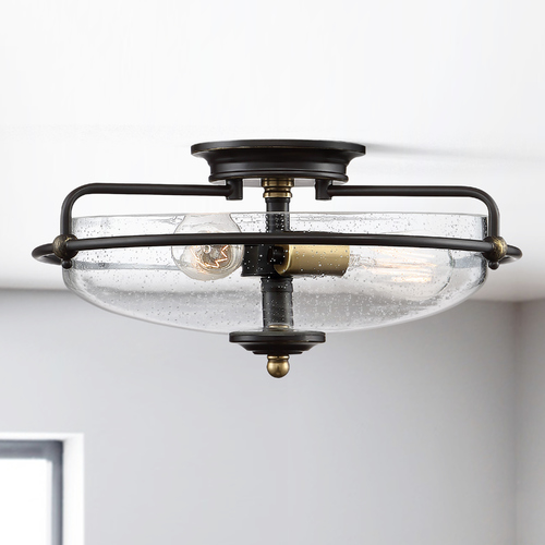 Quoizel Lighting Palladian Bronze 3-Light Flushmount Light with Clear Seeded Shade GFC1617PN