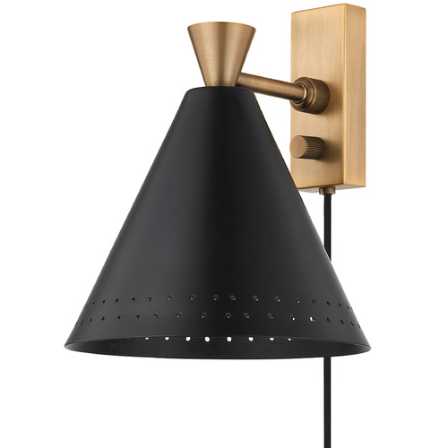 Troy Lighting Marvin Patina Brass & Soft Black Plug and Cord Wall Lamp