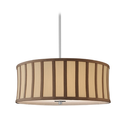 Design Classics Lighting Drum Pendant Light with Cream Shade and Brown Stripes DCL 6528-09 SH7488  KIT