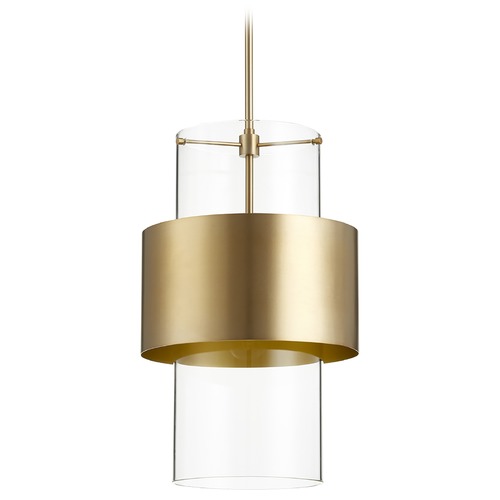Aged Brass Pendant with Cylindrical Shade by Quorum Lighting